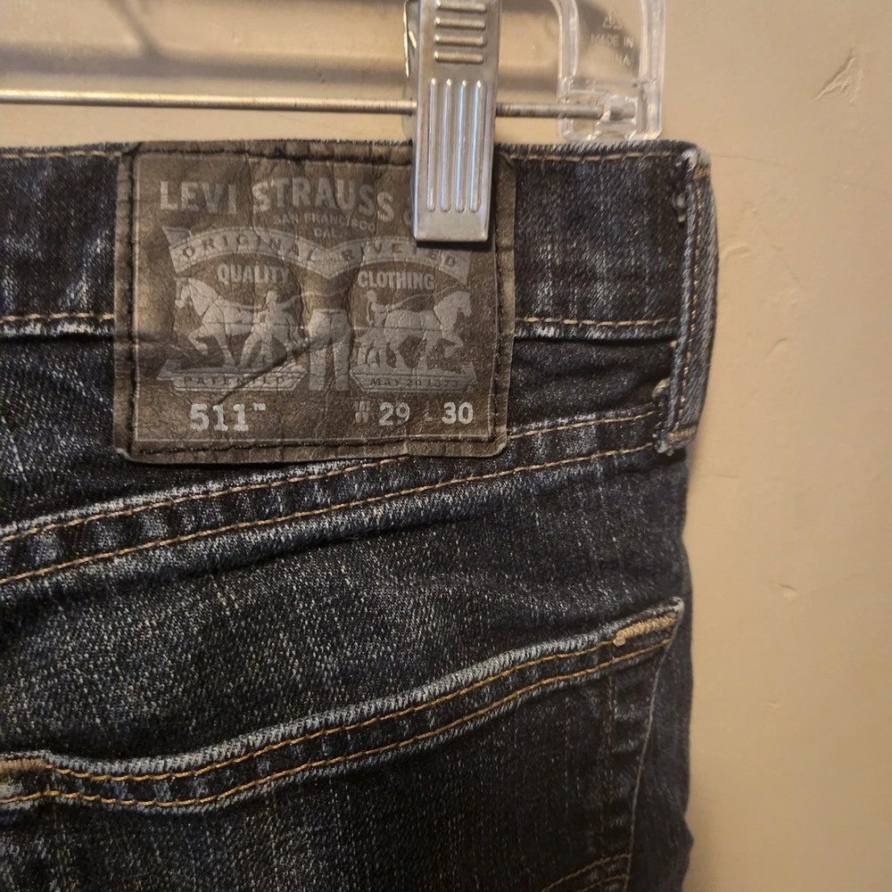 Levi's Vintage 511 Slim Fit Straight black ripped stretch jeans men's 29 X 30 - Picture 7 of 8